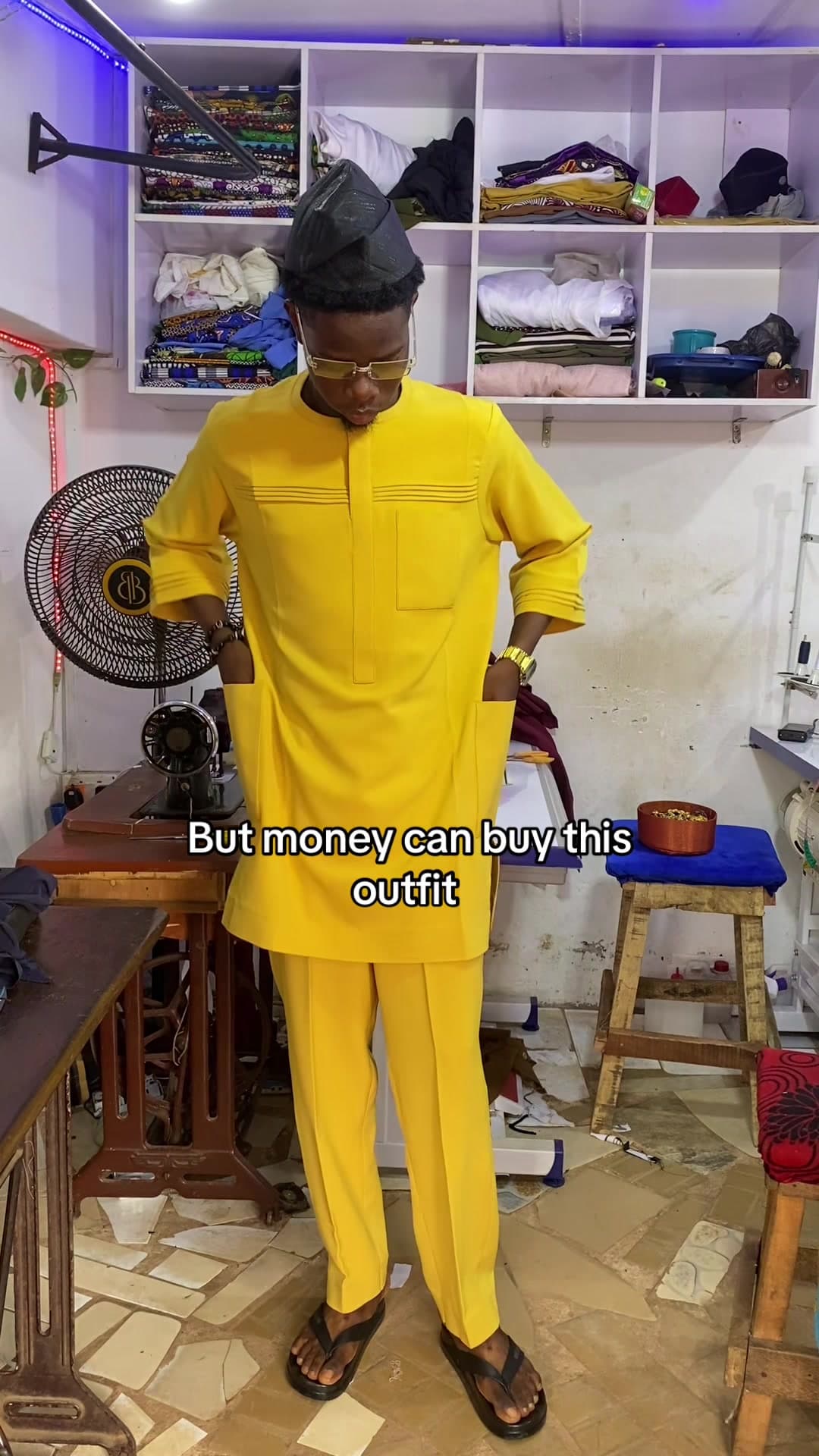 Tailored grey agbada in the DFH workshop